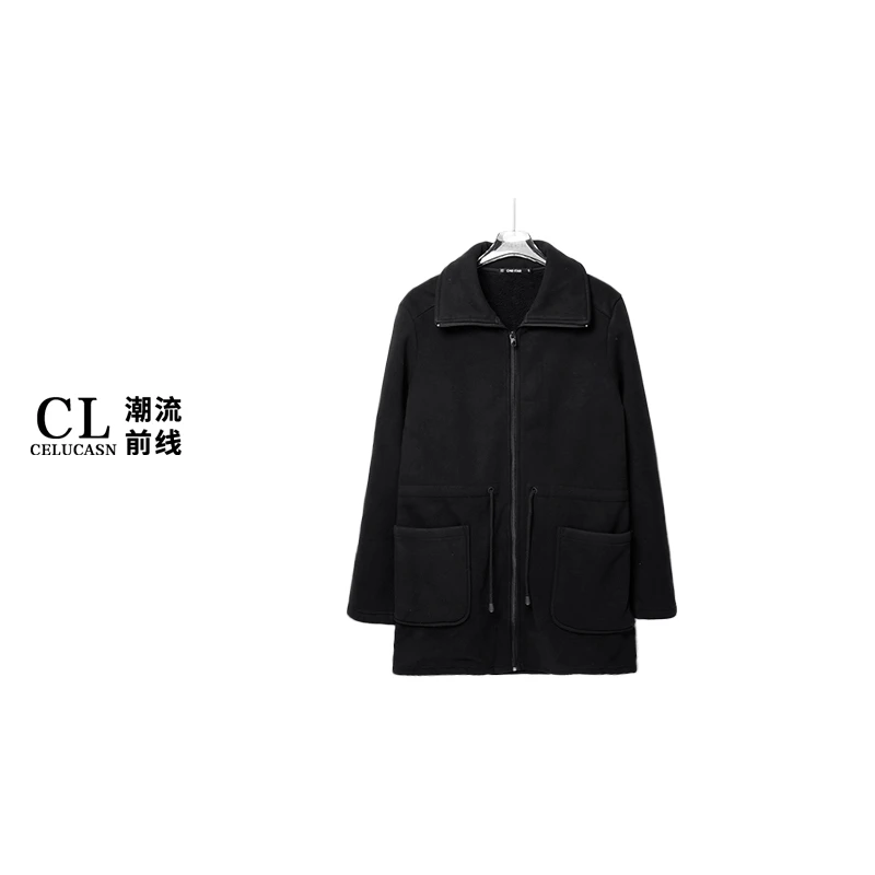 O5SOZ175#秋冬男士中长夹棉加厚英伦风大衣潮上衣