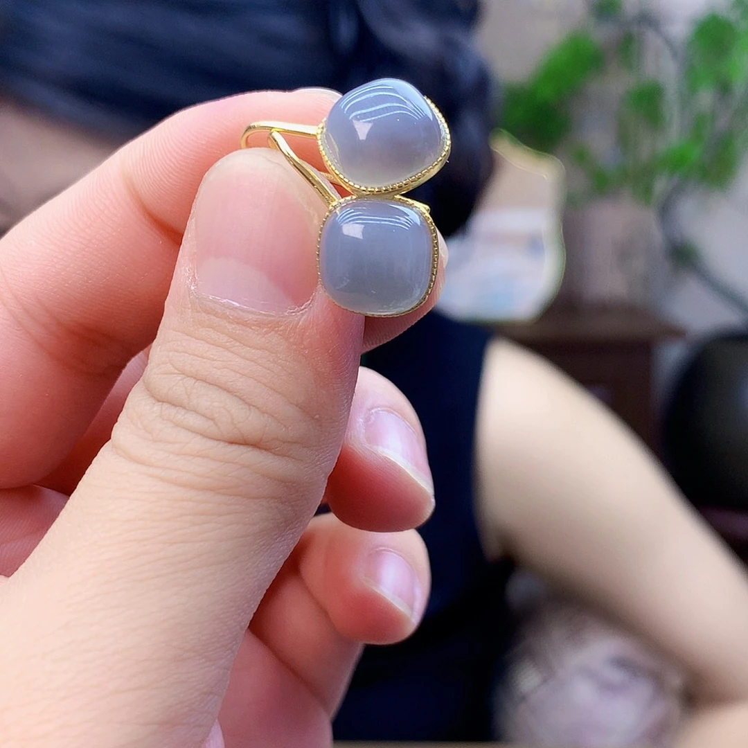 和田玉（青玉）银S925镶嵌吊坠(不含链)耳钉