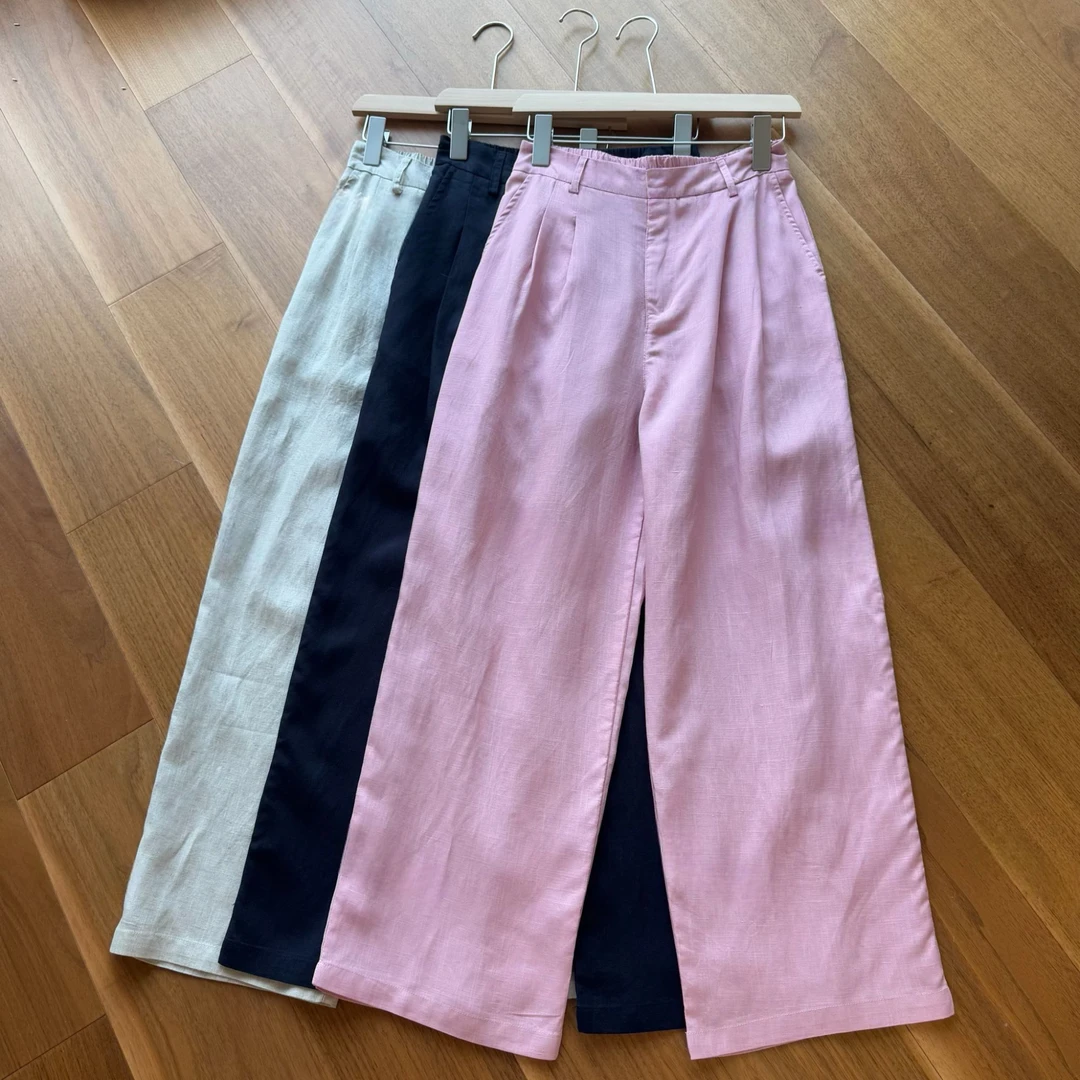 2025亚麻天丝纯色直筒裤夏季新款休闲简约百搭女文艺休闲裤时尚