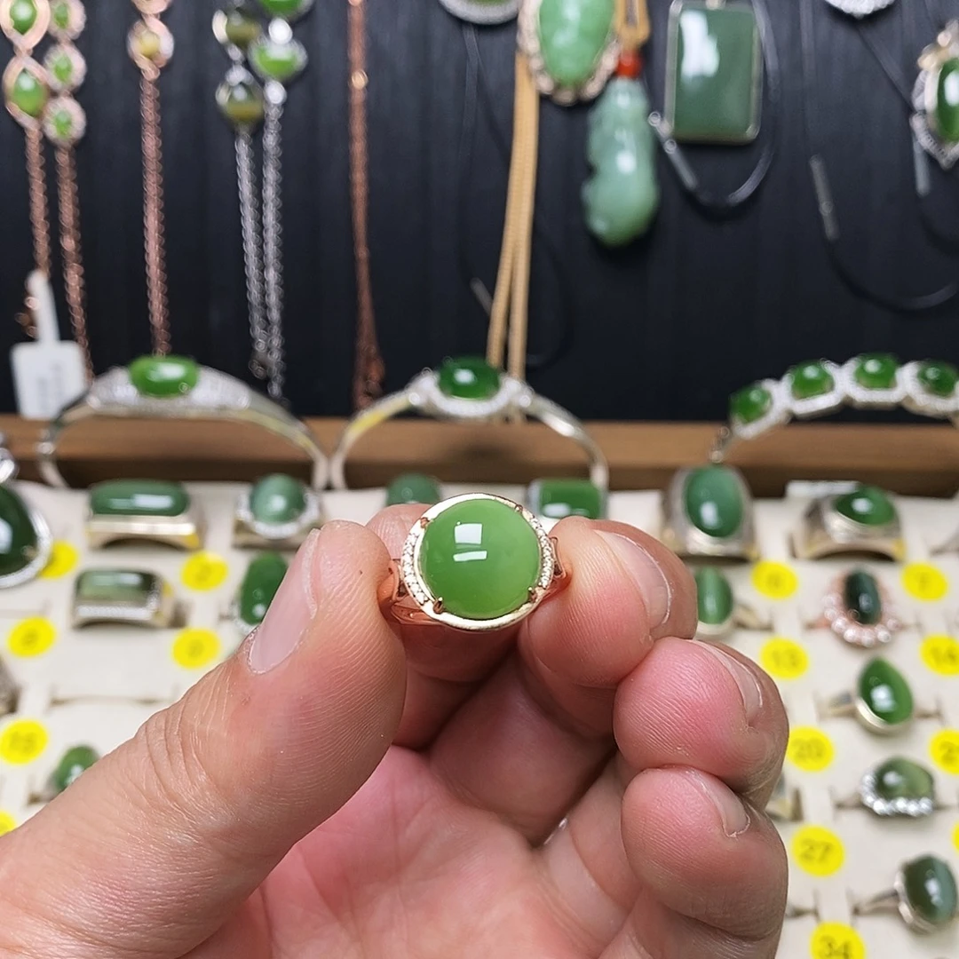 和田玉（碧玉）银S925镶嵌戒指