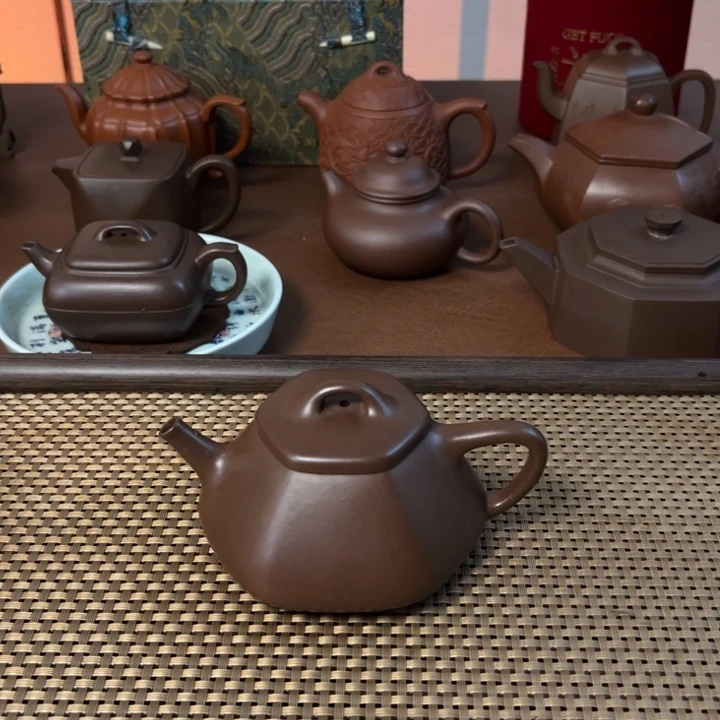 紫砂茶壶若*六方瓢紫泥全手工