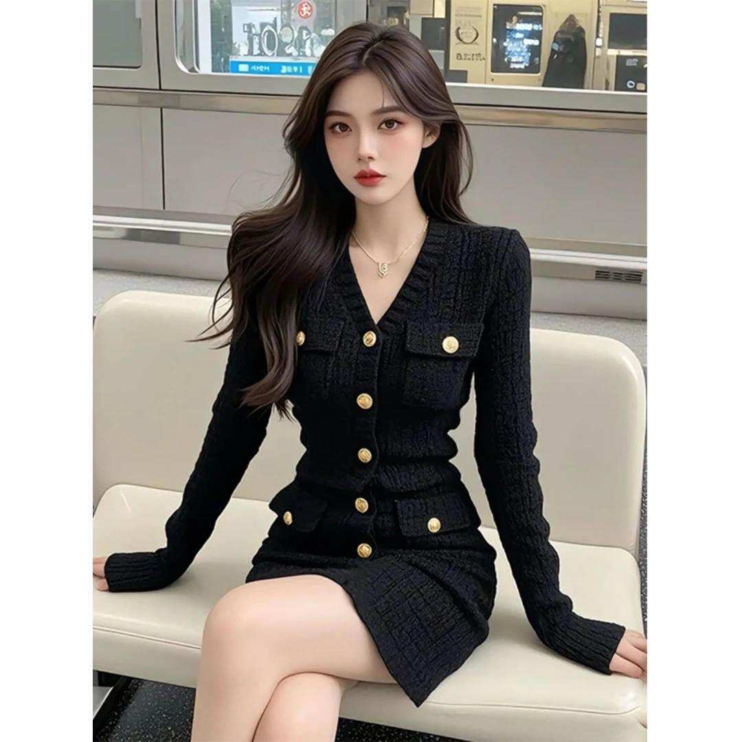 纯欲辣妹气质修身亮片连衣裙女装2025春秋新款斜肩性感包臀短裙子