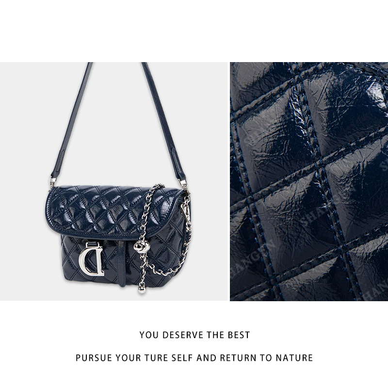 RAIN.CUN冬季2025新款轻奢设计单肩斜挎女包 QYX-9787-王冠蓝