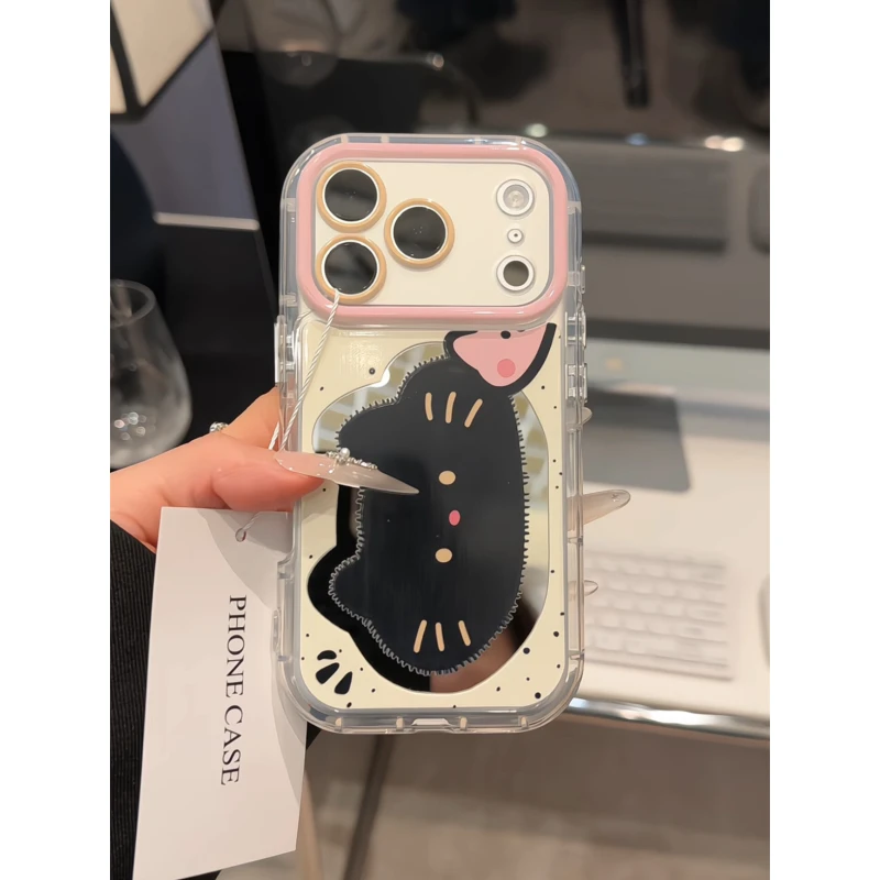 大脸猫小脸猪适用苹果17pro手机壳16pm镜面oppo华为p防摔奶油小米
