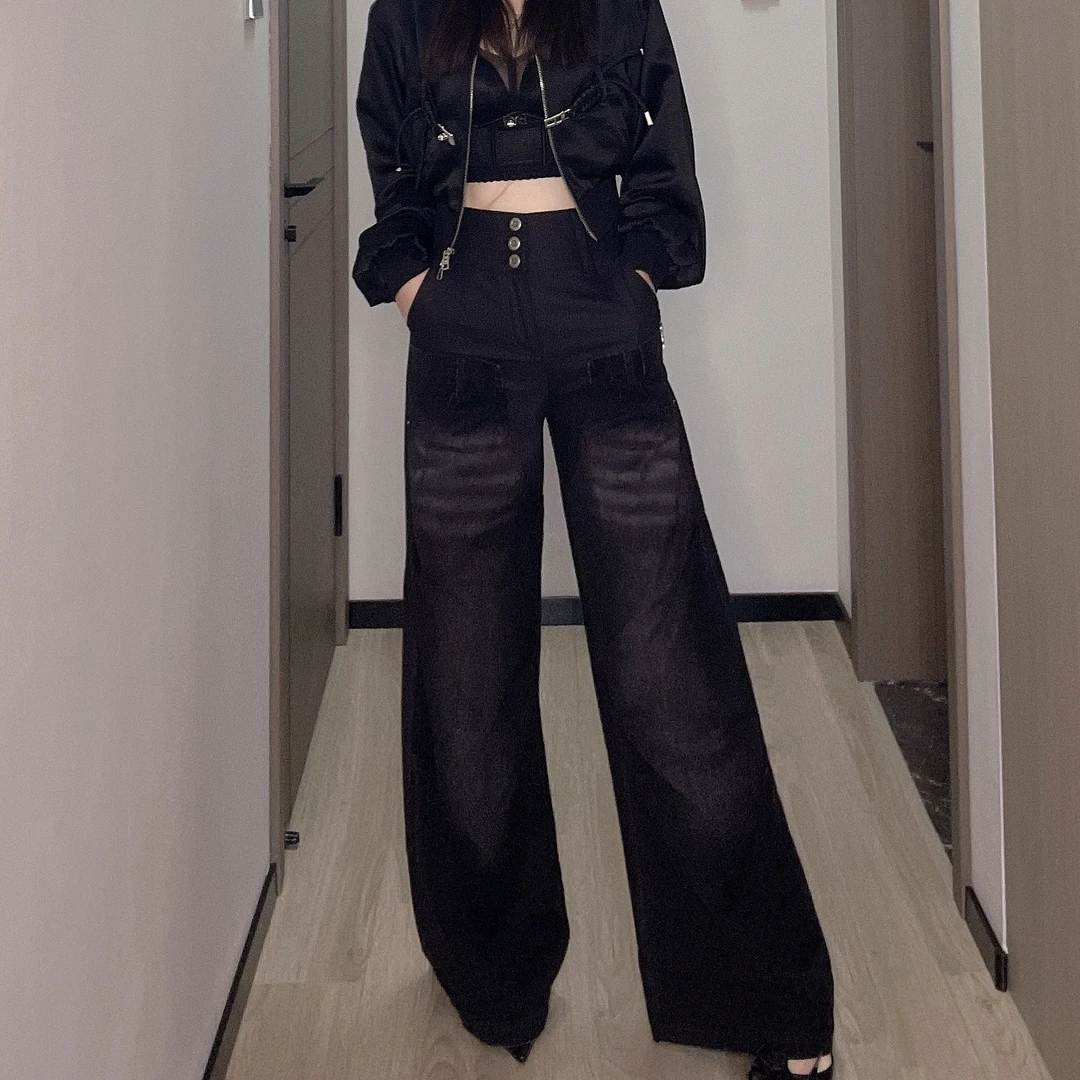 设计师款拼接牛仔裤