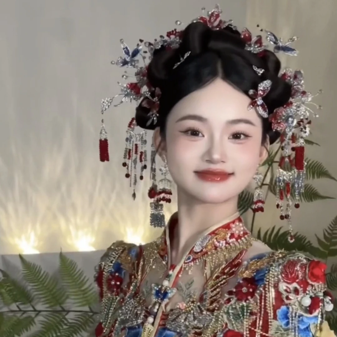 z8215新款红银蓝撞色加厚款中式秀禾头饰气质高端新娘结婚影楼