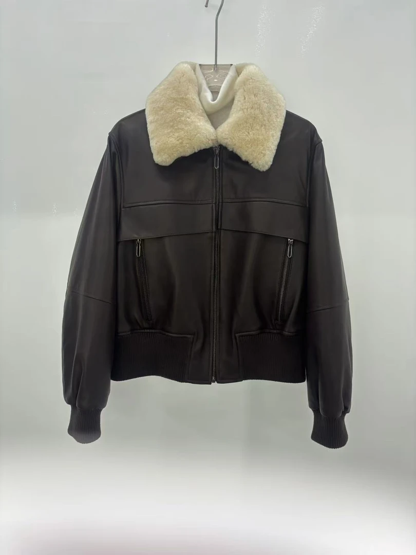 女装真皮外套鹅绒服2025新款100%头层牛皮毛领加厚夹克上衣