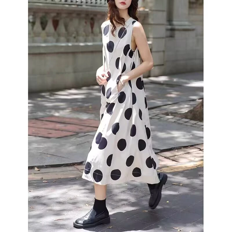高级气质背心显瘦宽松长裙波点裙子女胖MM夏季新款时尚无袖连衣裙
