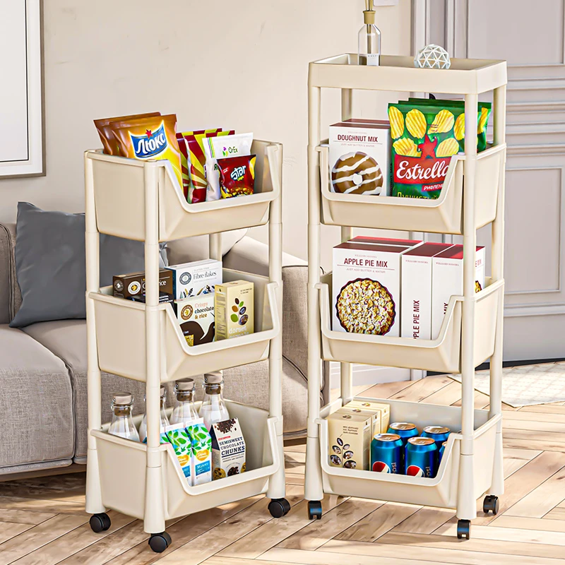 零食置物架多层收纳架落地带轮小推车客厅厨房卧室移动书架储物架