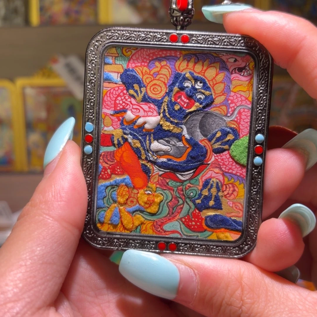 吊坠纯手绘纯矿物颜料黑财神