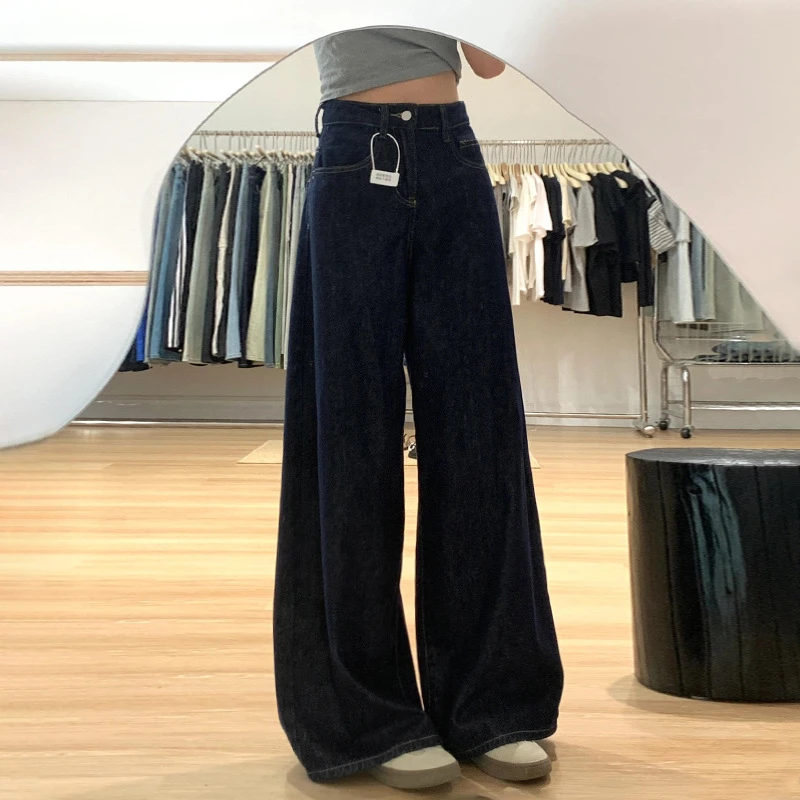 薄款美式复古牛仔裤女2024夏季薄款宽松阔腿裤垂感百搭拖地直筒牛