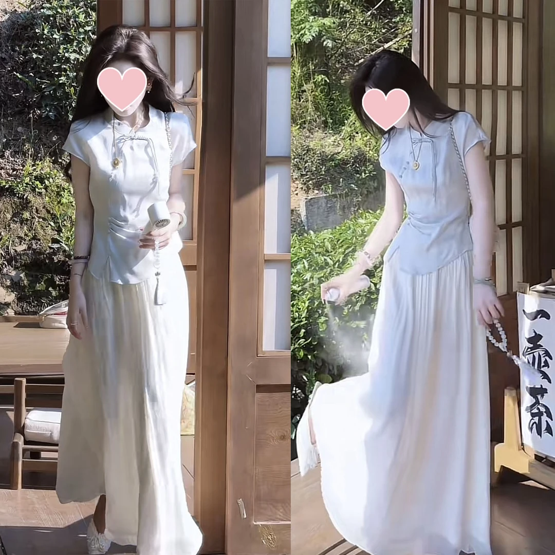 新中式国风提花短款显瘦上衣百搭半裙两件套夏季