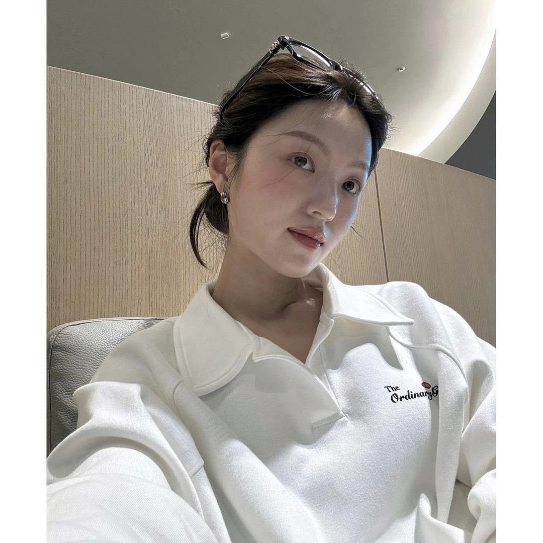 【韩原】 2025春季新款韩国设计师g*d荷静休闲字母印花款翻领卫衣
