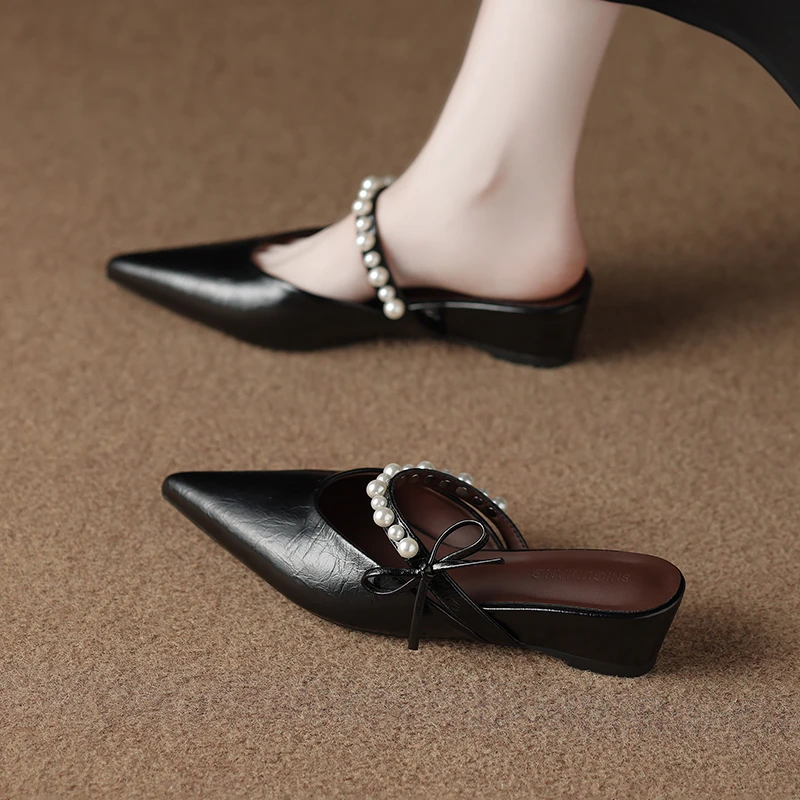 木木318-2时尚珍珠包头拖半托百搭外穿气质拖鞋温柔一脚蹬凉拖鞋