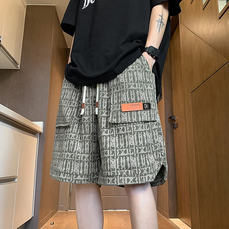 冰丝工装短裤男夏季薄款美式宽松高街大口袋中裤休闲运动五分裤男