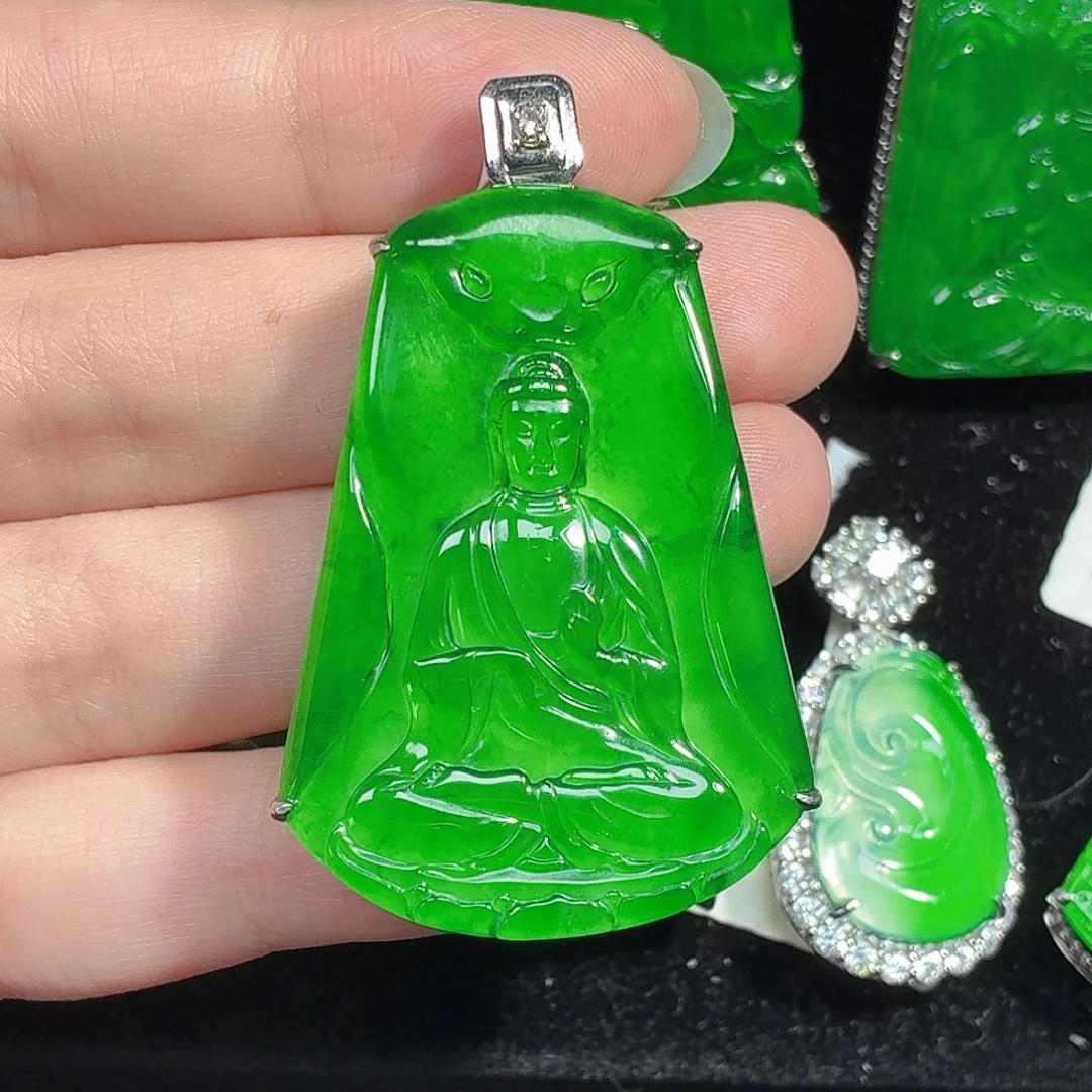 翡翠银S925镶嵌颈饰天然A货翡翠