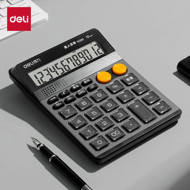 得力TE203语音计算器双电源桌面办公计算器大屏幕桌面计算机