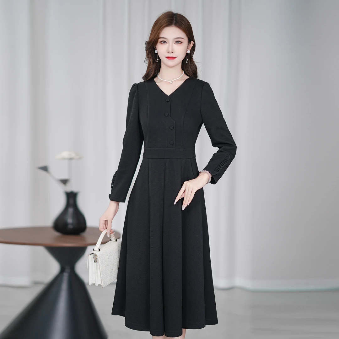 【现货】2025年春季尤莱特穿搭纯色时尚气质显瘦华夫格长裙连衣裙