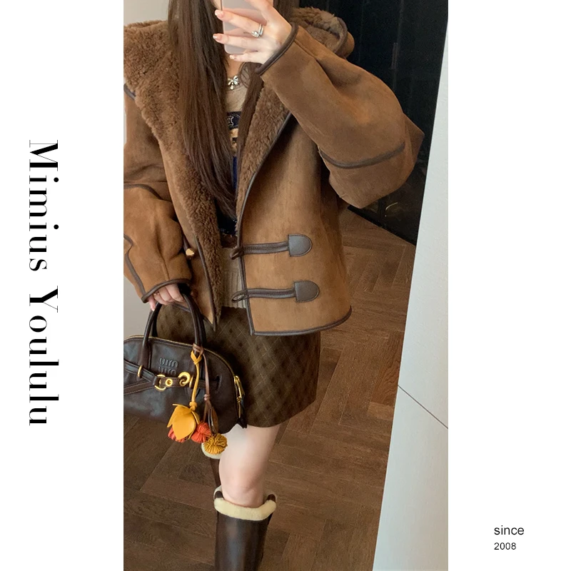 【mimius】七七 经典美拉德羊 毛麂皮牛角扣外套 F09330