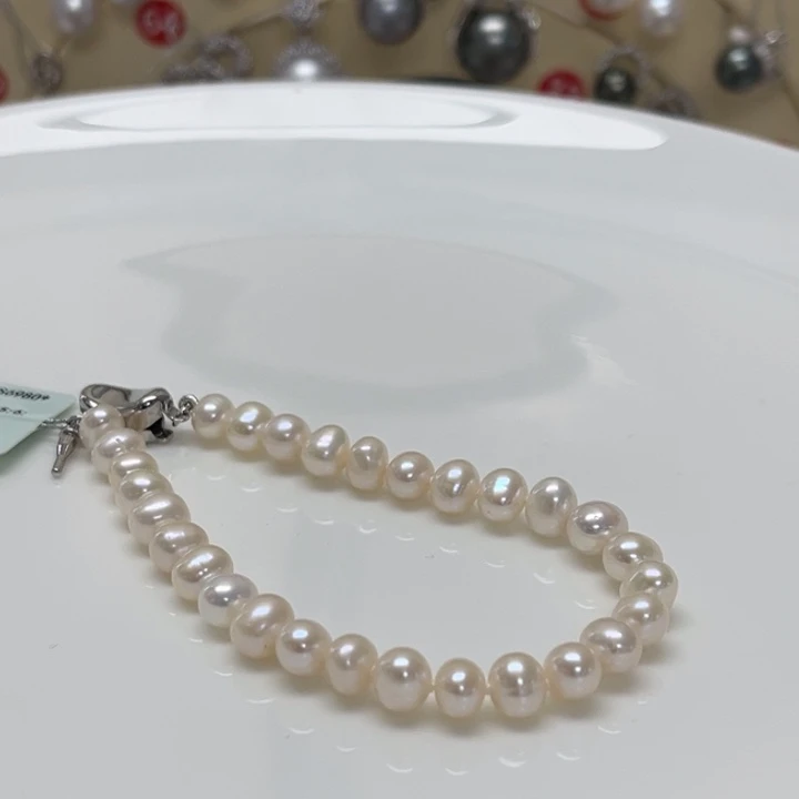 淡水珍珠手绳银S925镶嵌淡水无核 5-6mm 2号