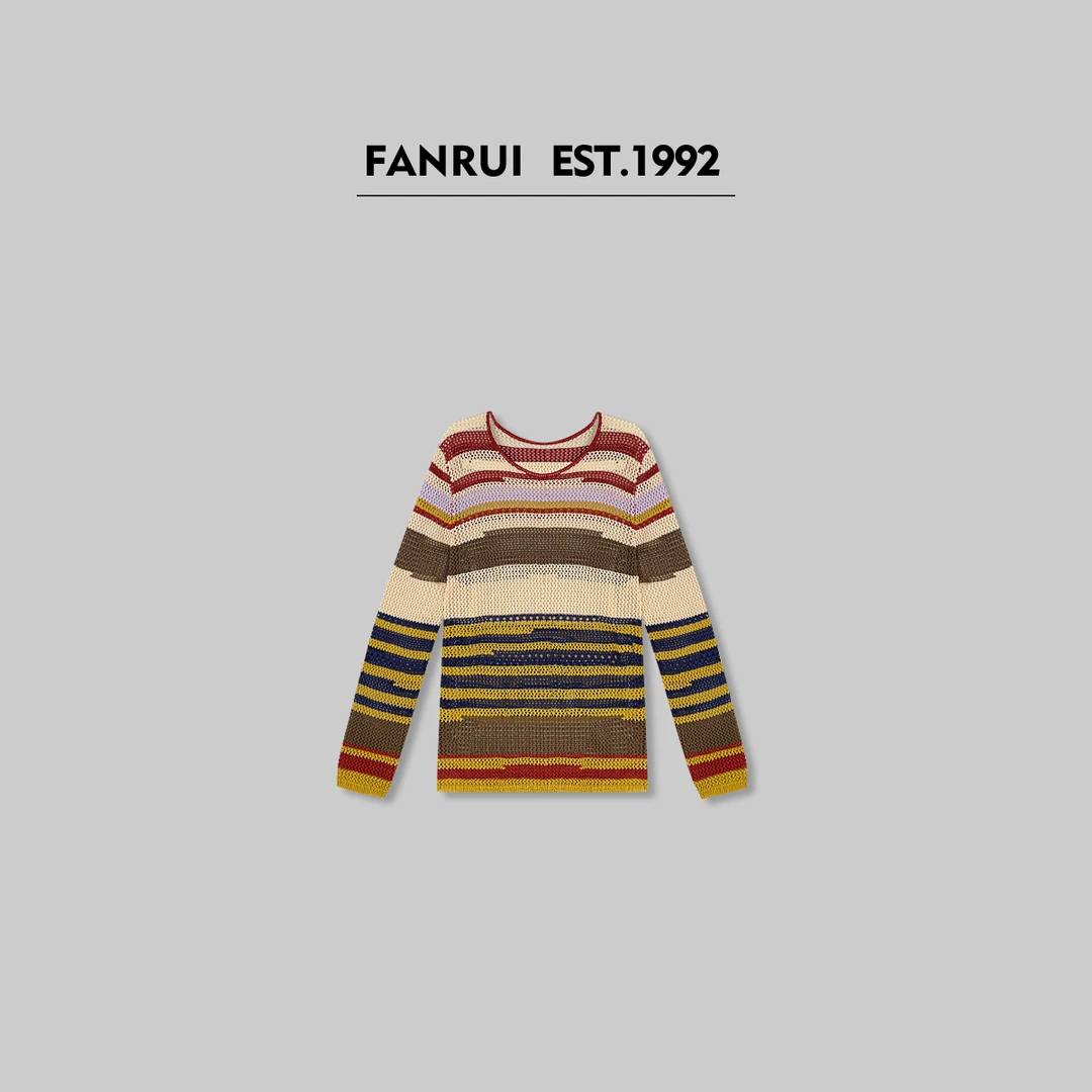 FANRUI/泛芮「霓虹转角」天丝亚麻条纹洋气百搭针织上衣B15015