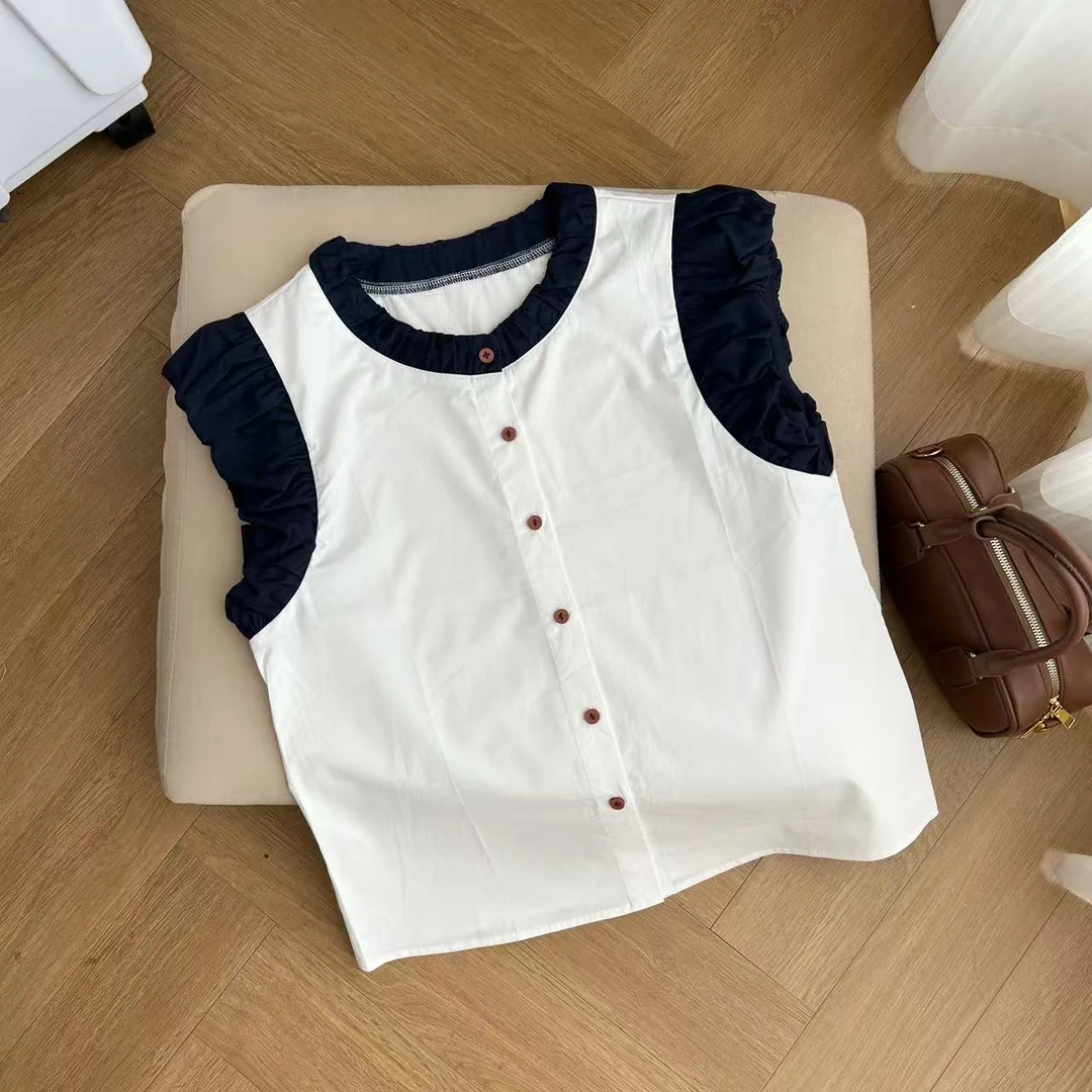 夏季新款时尚洋气设计感圆领衬衣开衫气质女装