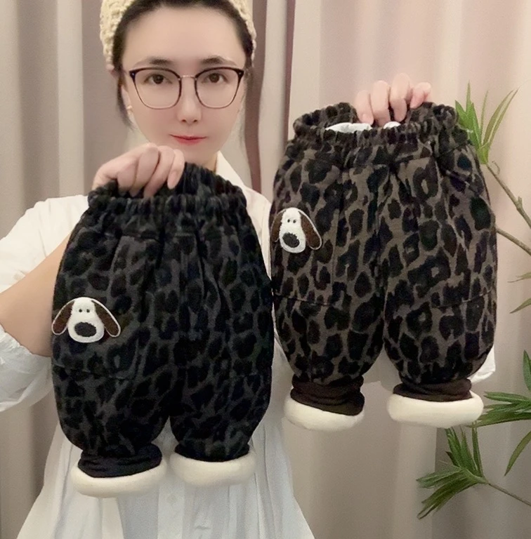 冬季宝宝棉裤简约豹纹加厚棉裤冬季裤子百搭风暖裤休闲裤儿童棉裤