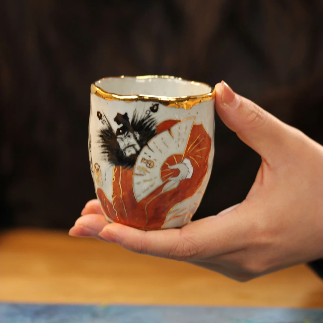 红袍钟馗杯茶杯家用陶瓷手绘泡茶水杯单杯喝茶高端茶盏大容量办公