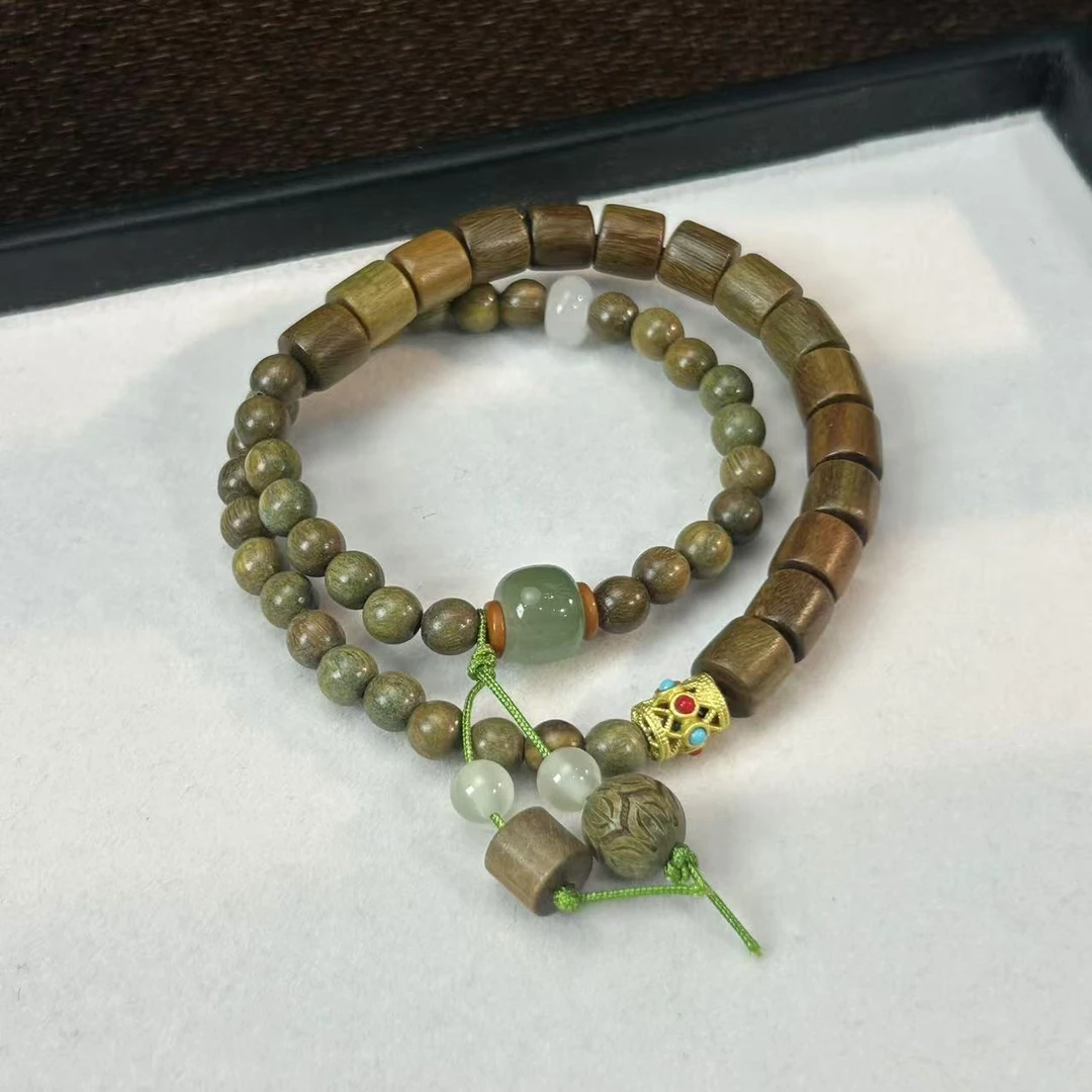 【睿泽鉴宝】绿檀桶珠双圈手串多样性发一7*8/5mm GS0349