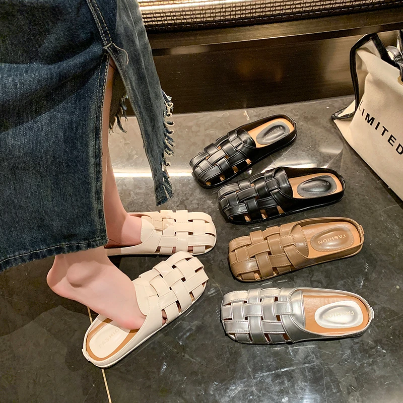 办公室拖鞋女夏外穿一脚蹬2025新款包头罗马半拖百搭休闲穆勒凉拖