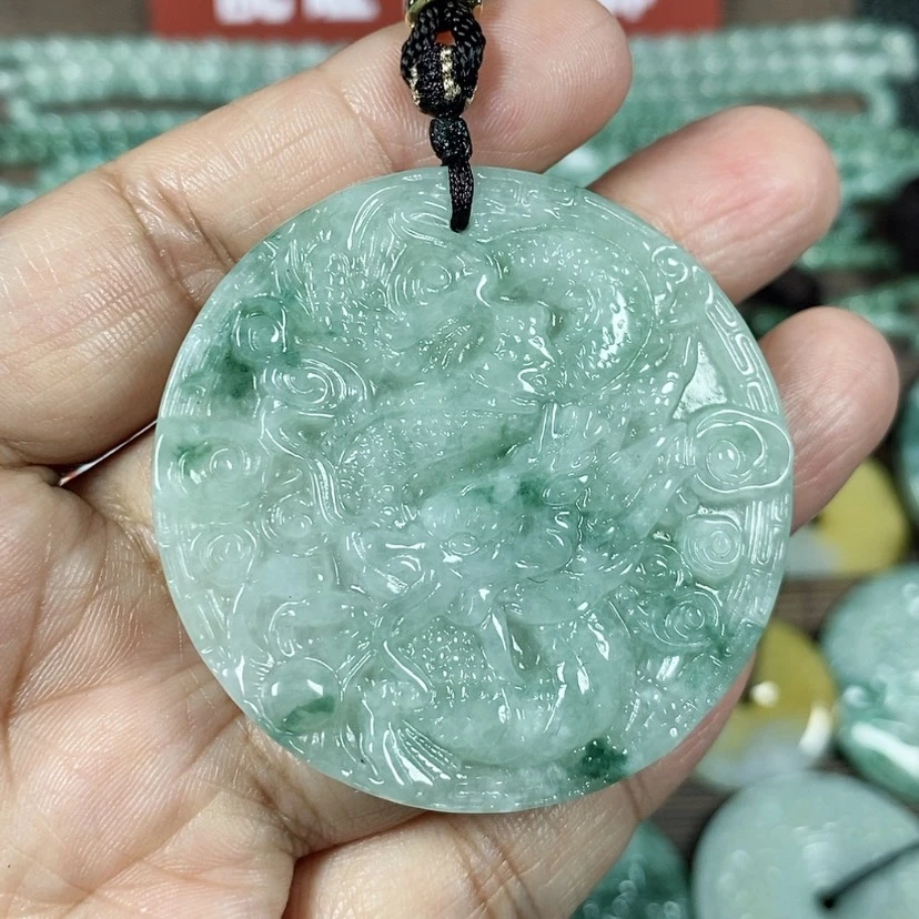 【闪购商品】翡翠颈饰未镶嵌玉吊坠翡翠玉圆形龙牌