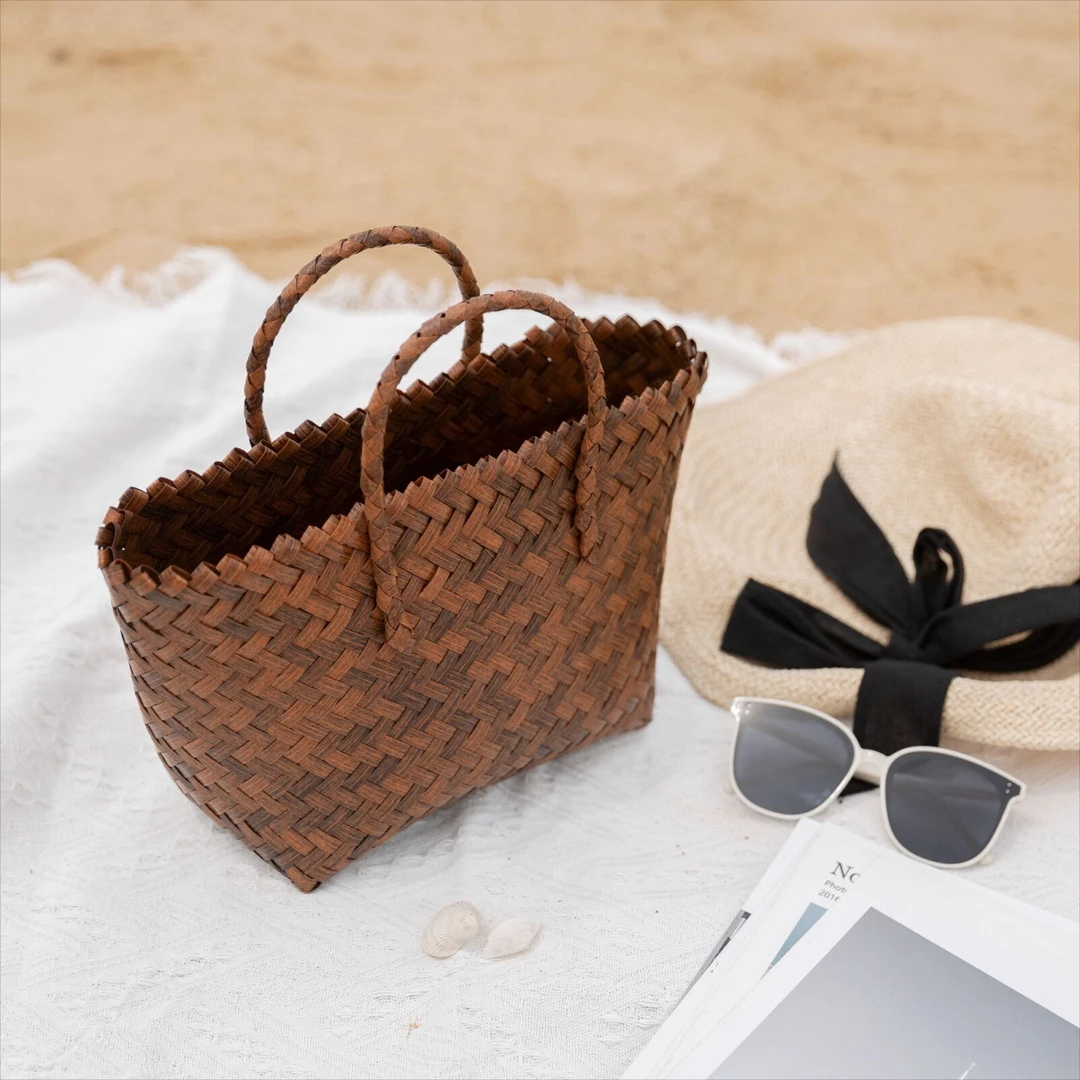 Q17高端包包女士时尚编织手提包通勤包复古百搭海边沙滩包 23*23