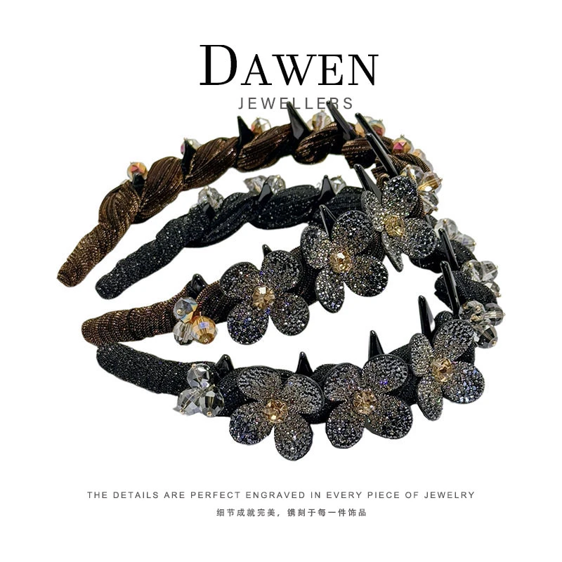 《幸运遇见》韩国风时尚四叶草镶钻花朵发箍气质高颅顶轻奢发卡