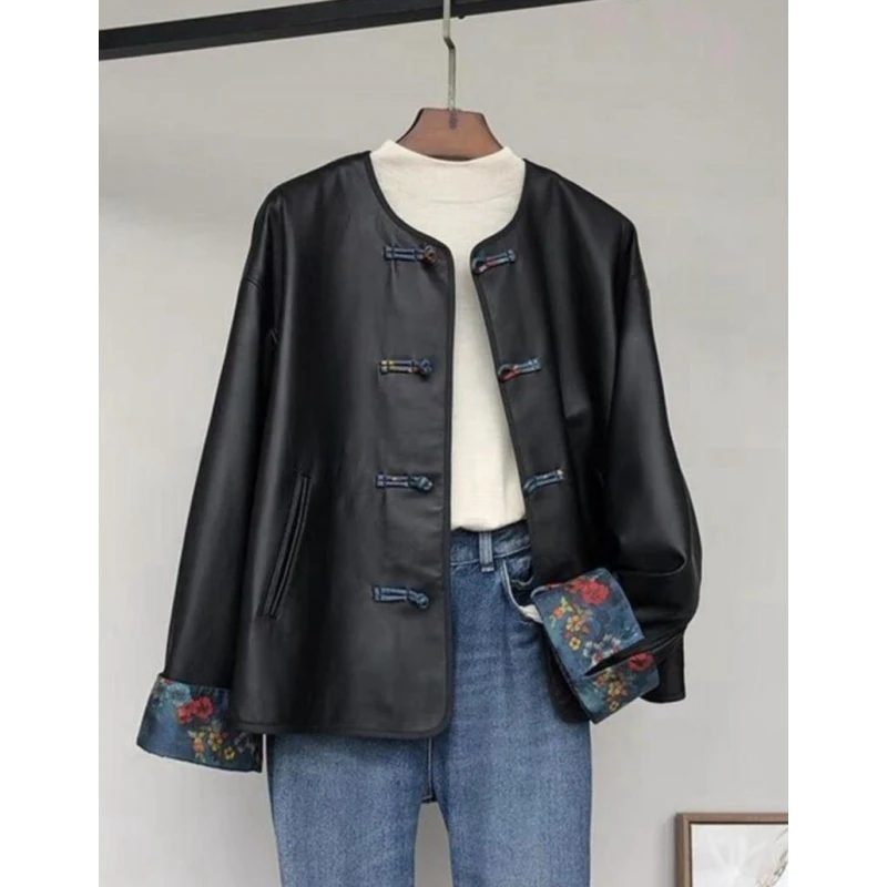 新中式2-300斤加大码民族风花型皮夹克2025秋冬男女时尚痞帅外套