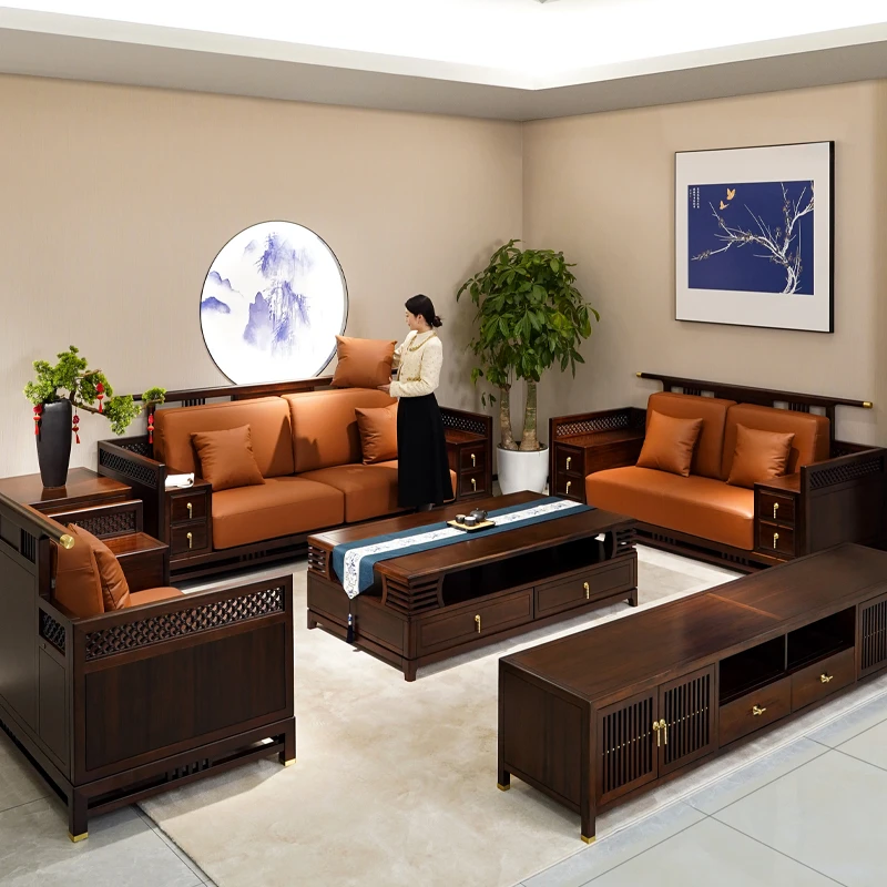 半墨新中式沙发别墅大户型客厅家具现代中式乌金木全实木沙发组合