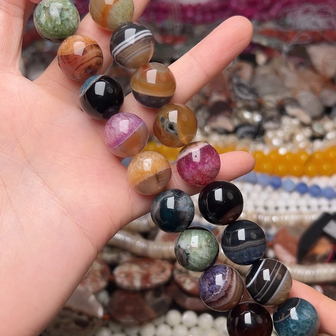 玛瑙/玉髓合金珠宝半成品G91。有瑕一个16mm天然水晶玛瑙圆珠一条