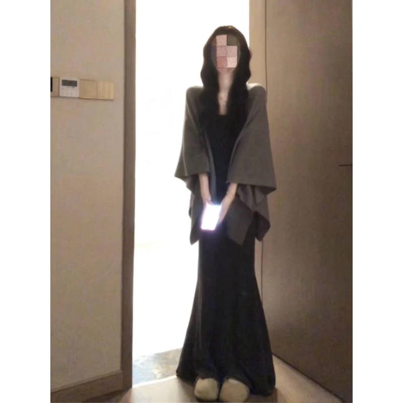 MARIE.COCO御姐风穿搭不规则披肩外搭女秋季新款包臀连衣裙两件套