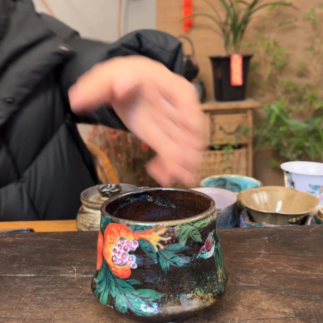 杯景德镇柴烧手绘杯