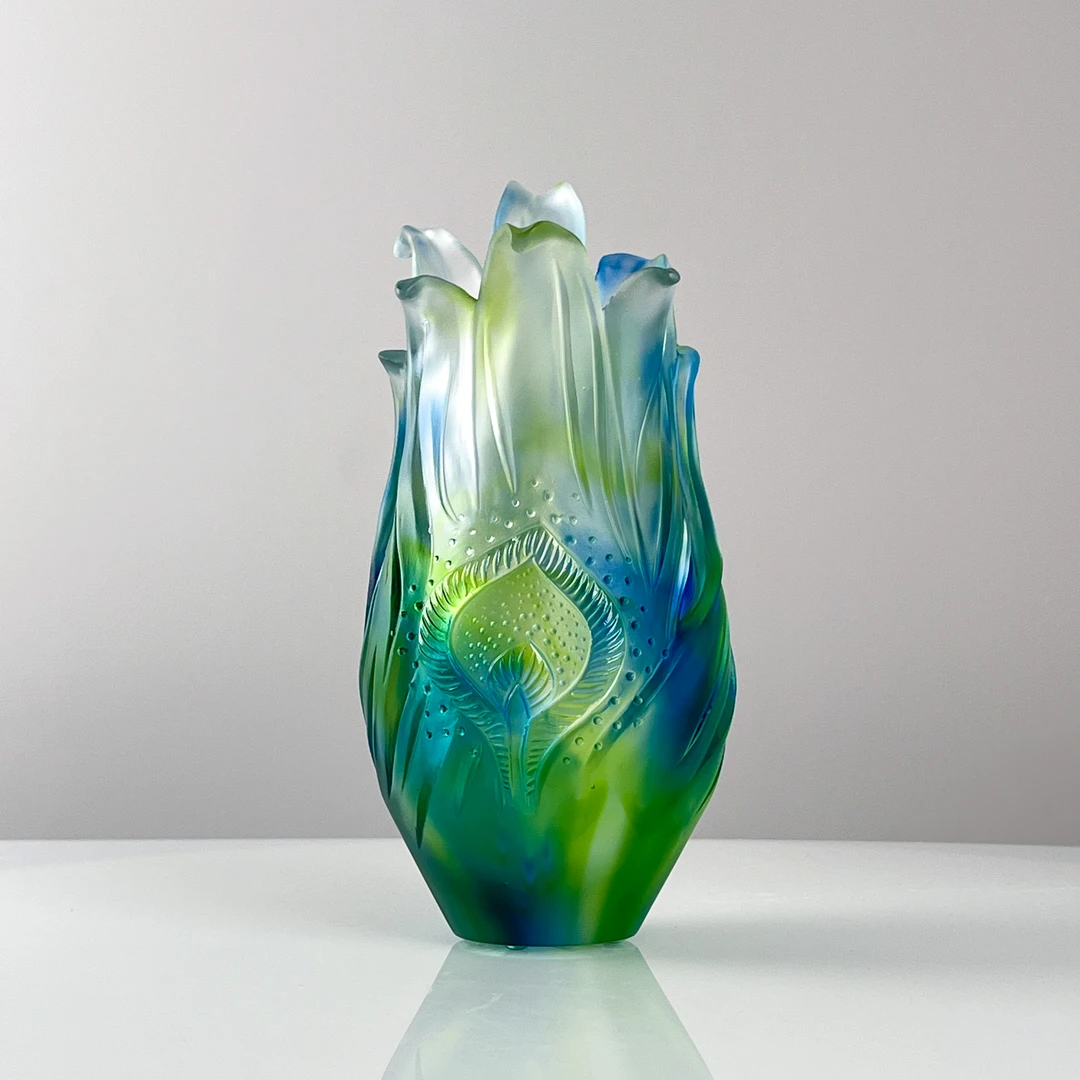 巴比特美学【孔雀尾羽花瓶】现代新中式纯手工古法琉璃艺术花器摆件
