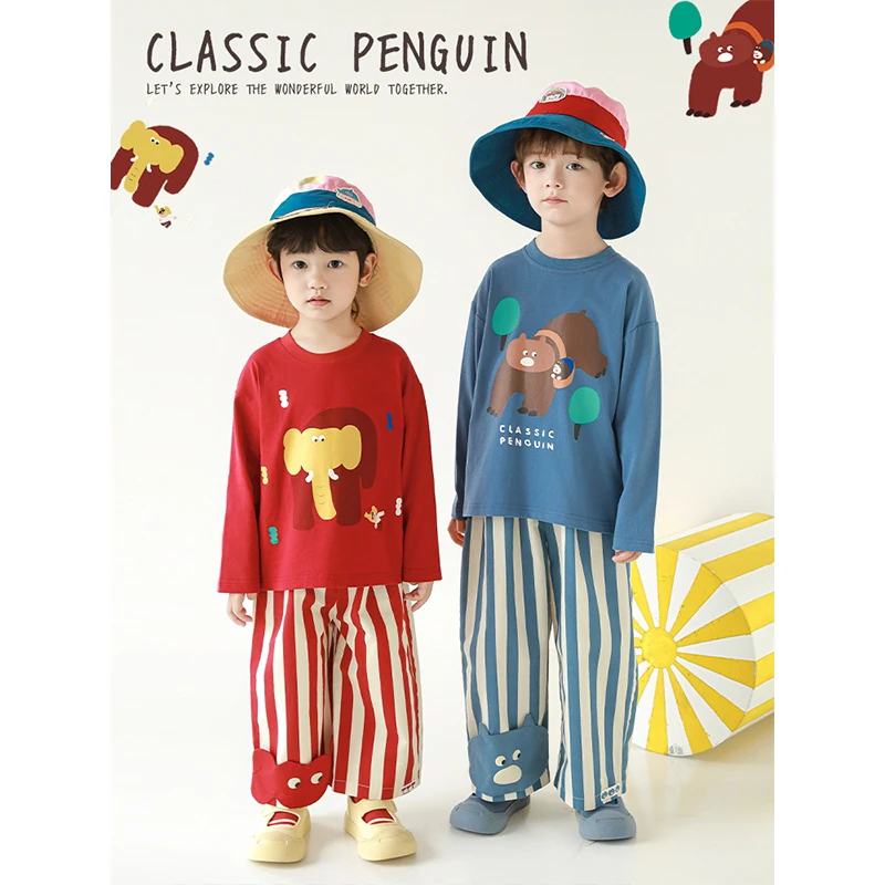 YOEHYAUL/幼悠【童趣萌宠】春三波儿童宽松休闲纯棉长袖T恤 N5569