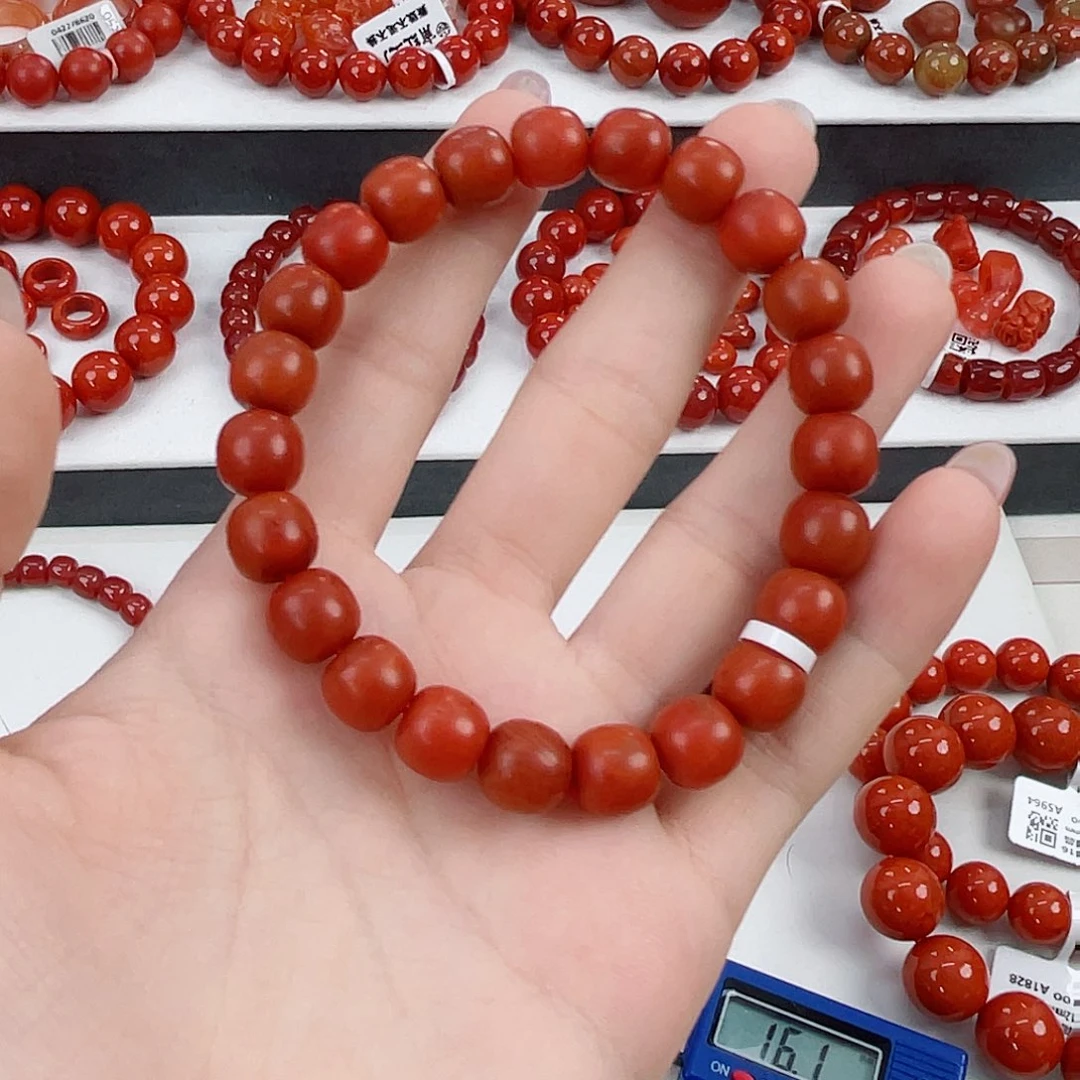 未镶嵌保山阿东寨柿子红8mm老型手串南红玛瑙
