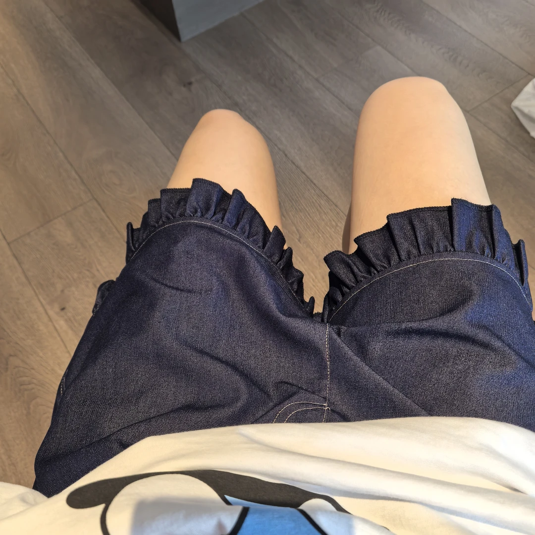 必留！手感巨好的天丝牛仔！韩代夏 百搭花边天丝牛仔阔腿休闲短裤