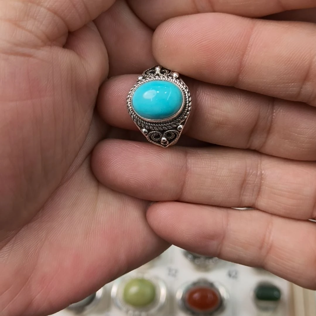 绿松石戒指足银镶嵌