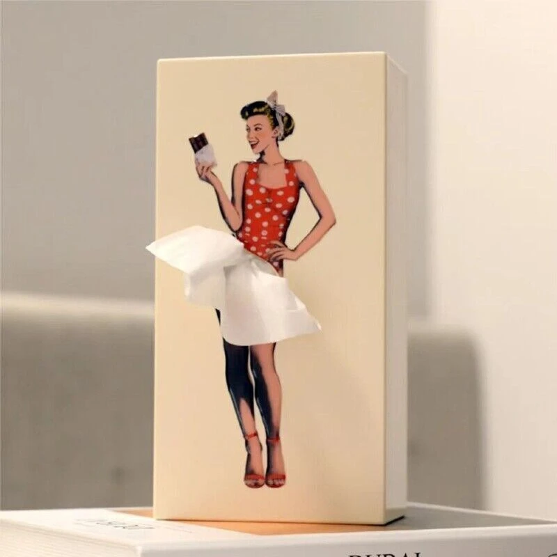 蓬裙少女脸抽纸盒可爱桌面装饰摆件飞裙纸巾盒卡通动漫少女纸巾盒