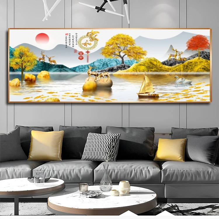 轻奢家和富贵客厅装饰画简约大气山水风景挂画晶瓷画立体镶钻挂画