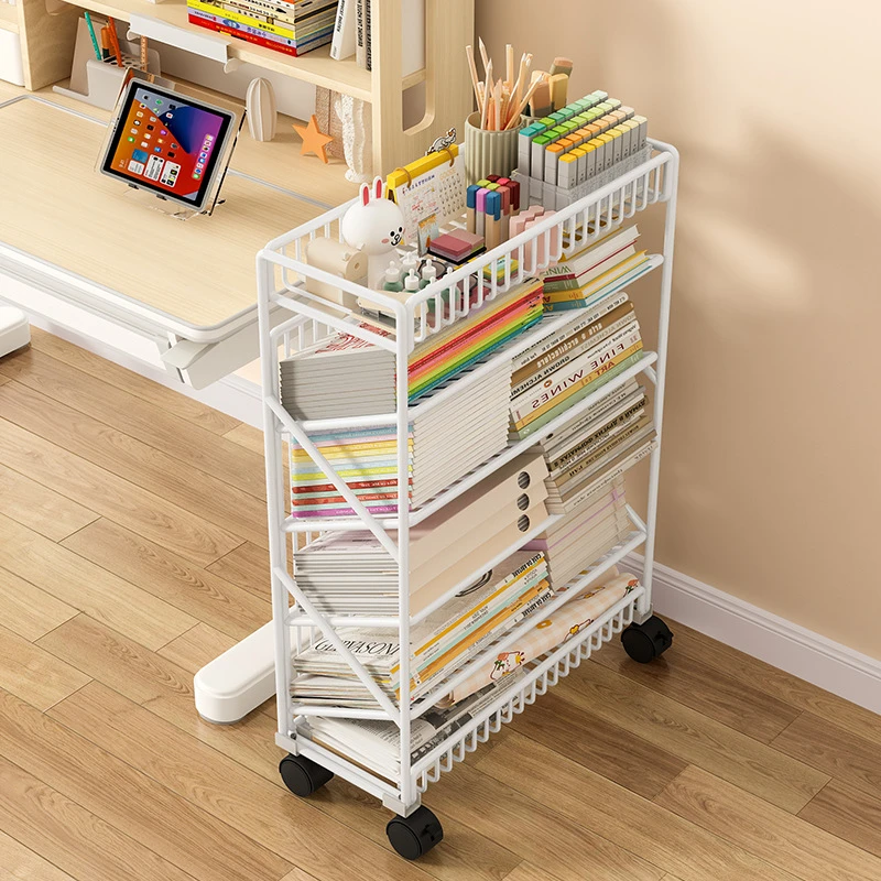 可移动桌边收纳架小书架教室课桌旁学生学习书本带轮置物架阅读架