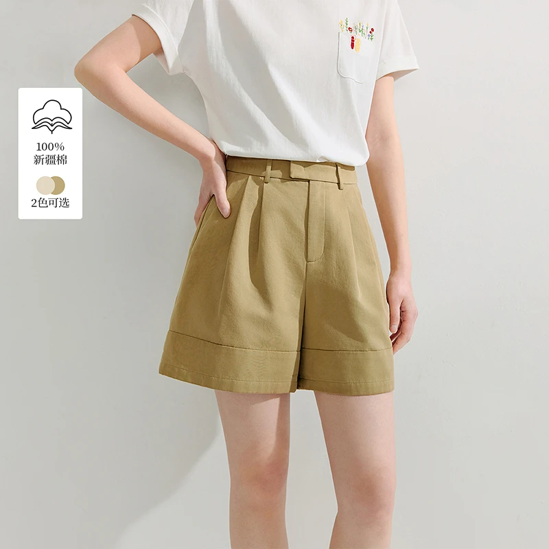 【一秒入夏】茵曼夏季百慕大通勤阔腿短裤女休闲宽松纯棉a字裤子