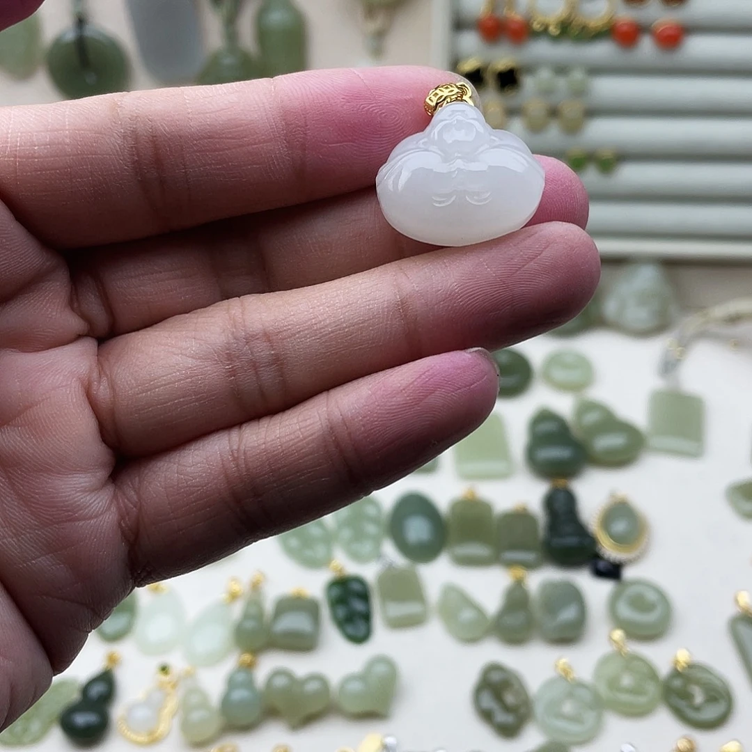 和田玉银S925镶嵌吊坠(不含链)