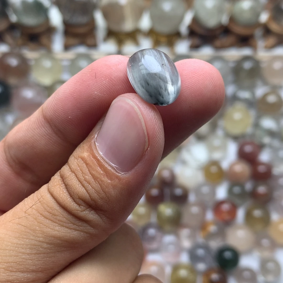 飕***嗖水晶珠宝半成品未镶嵌兔毛蛋面