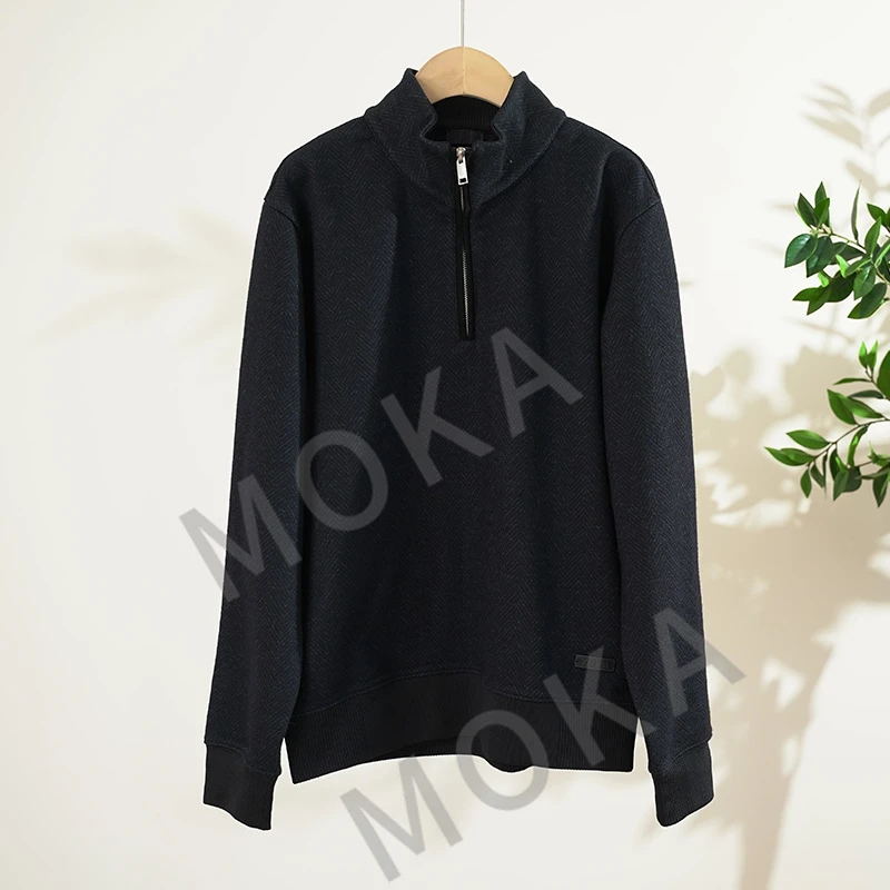 30%羊毛+9%羊绒意大利订单半拉链罗纹POLO领毛衫男士毛衣（241619）